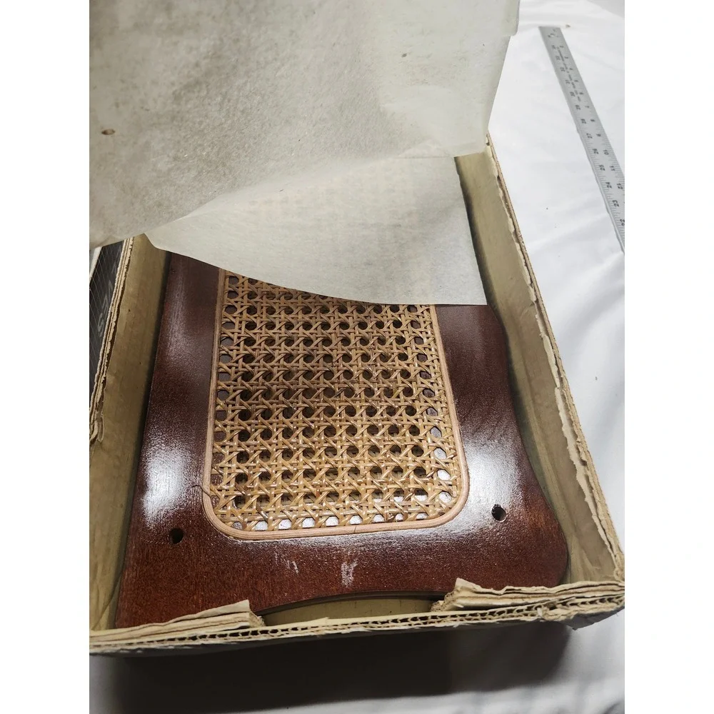 Vintage 3 Tier Cane Shelf New Old Stock W30168 Woven Wood Spindle Display Rack